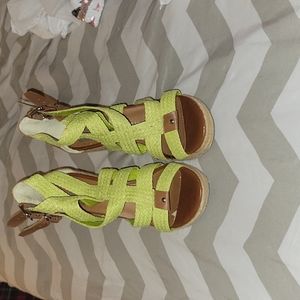 Lime green wedge heel. 2 marks on side as show in last pic.
